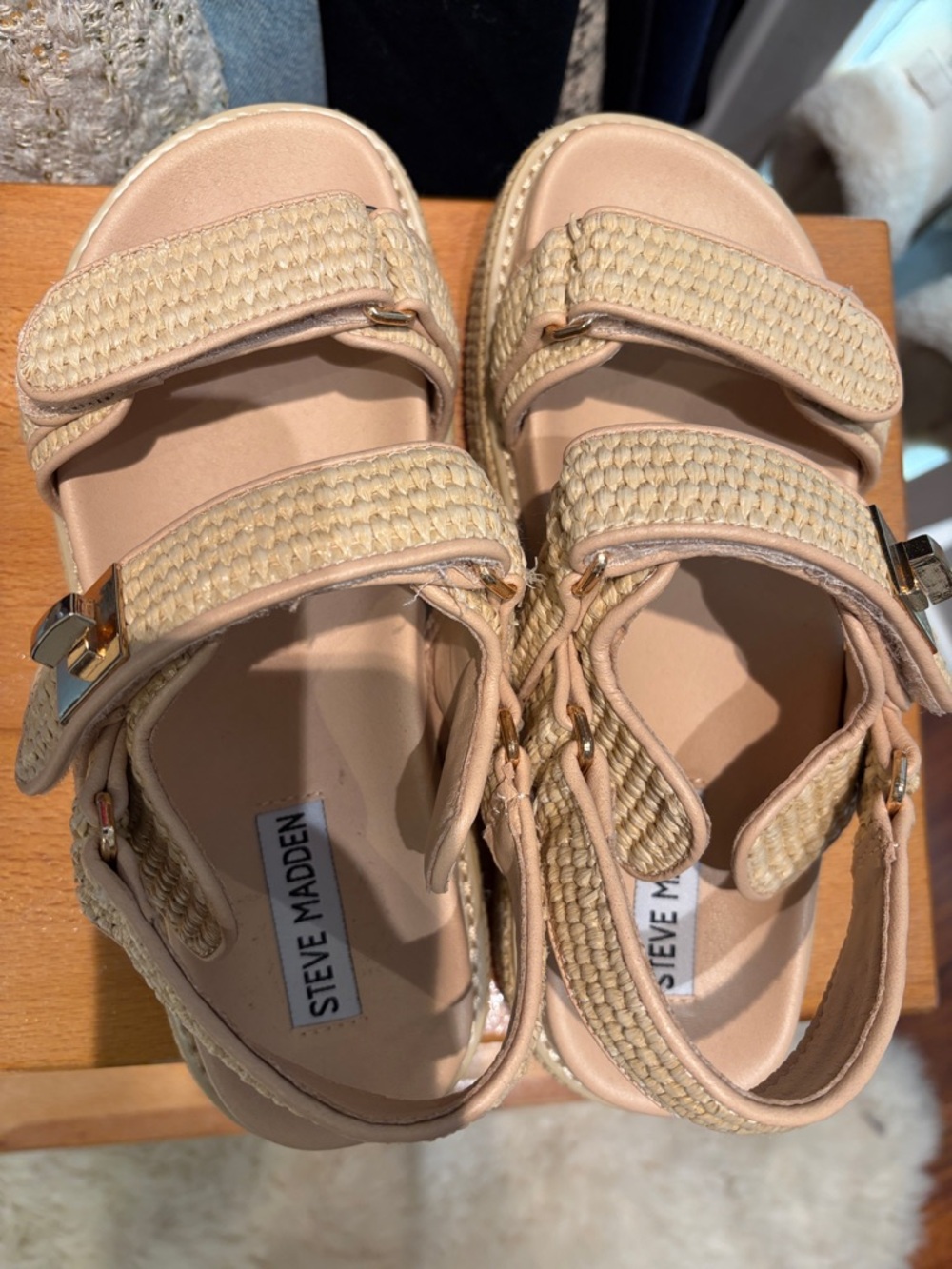 Steve Madden Beige Woven Double-Strap Sandals 7.5